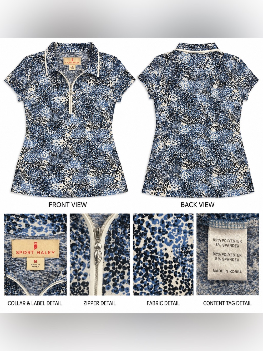 Sport Haley Women’s Blue Animal Print Golf Polo – Size Medium